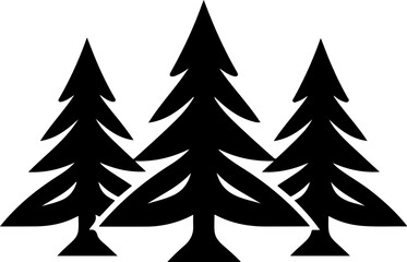 Three stylized evergreen trees create a classic natural forest silhouette