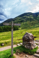 Ben Nevis signpost  in summer in the Scottish Highlands