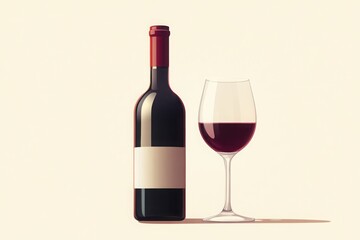 Obraz premium Elegant wine bottle and glass with deep red liquid drink