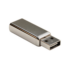 Sleek silver usb flash drive with a metallic casing and visible usb connector isolated on transparent background