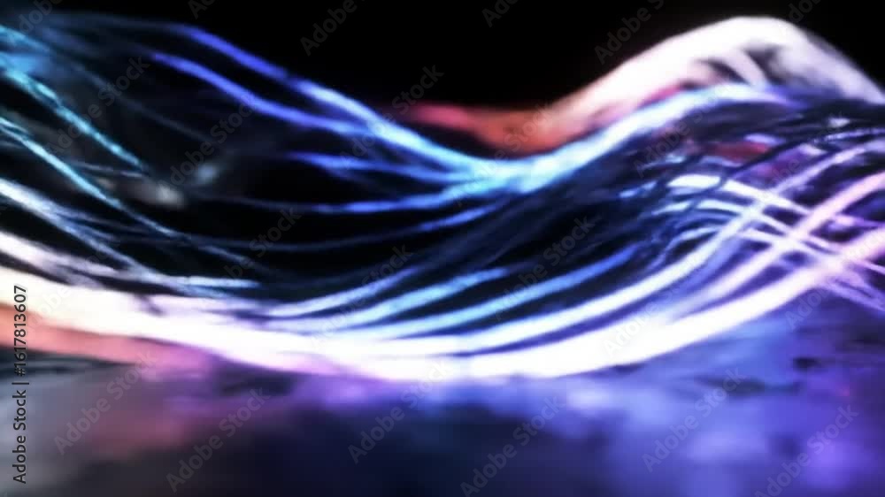 Poster abstract glowing waveforms on reflective surface - futuristic visual background art