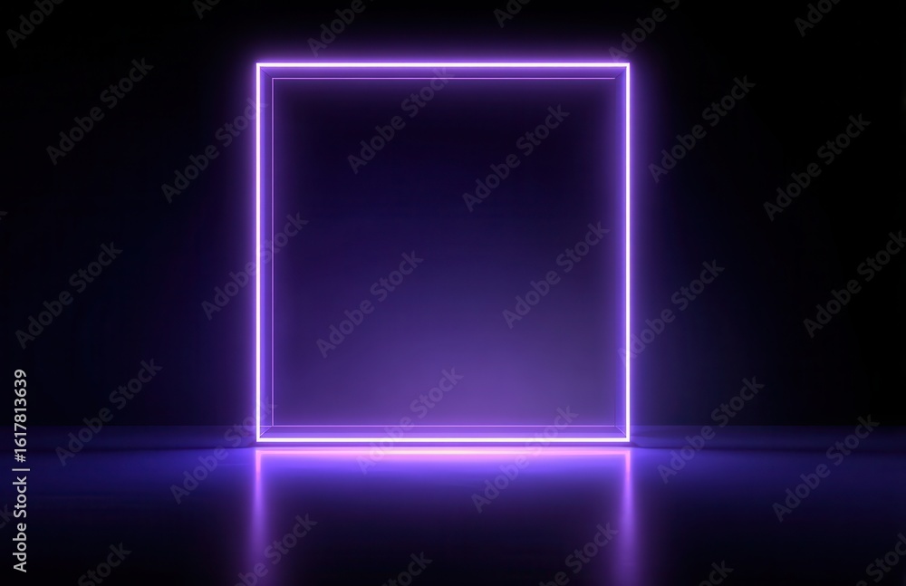 Poster 3d rendering of a neon light square frame background, vector illustration, with empty space in the m