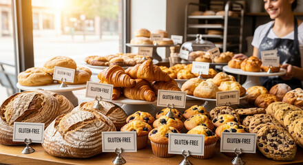 Assortment of Gluten-Free Baked Goods in a Bakery