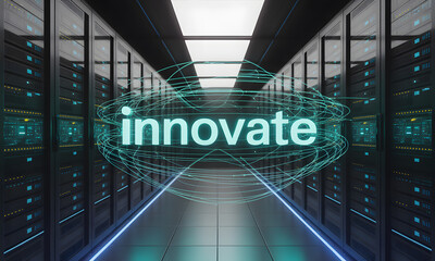 Innovate Word in Data Center with Digital Network Sphere. Technology, Data, and Future Concept.