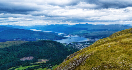 The view from the top of Ben Nevis  on a clear day, Scotland, UK