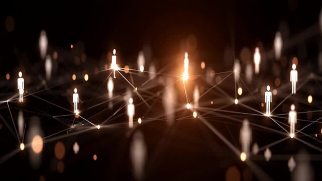 Abstract, glowing connections with people icons on a dark background, a banner for a social network or digital marketing concept