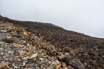 Top of cloudy Ben Nevis in Scotland