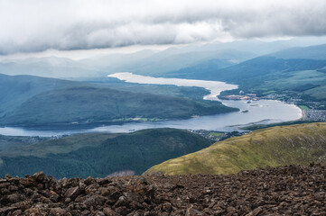 The view from the top of Ben Nevis  on a clear day, Scotland, UK