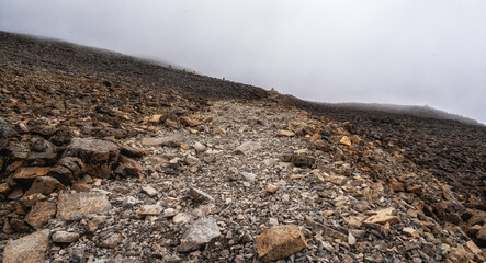Top of cloudy Ben Nevis in Scotland