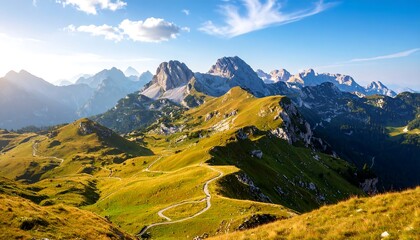 Mountainous landscape, winding paths