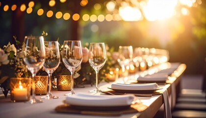 Romantic Outdoor Dinner Setting at Golden Hour