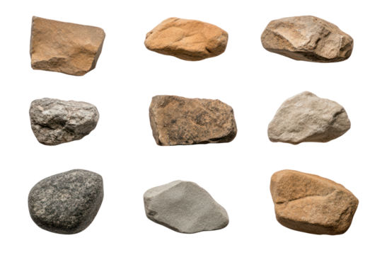 Diverse Stone Collection: A carefully arranged array of individual stones, each with unique textures and hues. Showcasing a variety of earth-toned colors and subtle nuances.