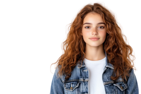 Serene Portrait of a Young Woman: A youthful individual with vibrant red hair, dressed casually, exudes a sense of calm and natural beauty, captured in a portrait. - Powered by Adobe