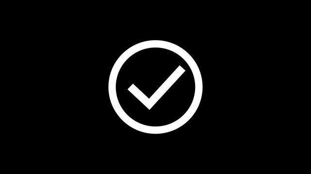 White check mark inside a circle on a black background symbolizing success and completion