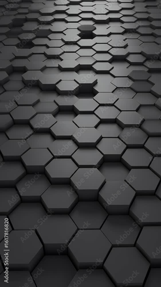 Poster 3d rendered black hexagon background with geometric honeycomb pattern
