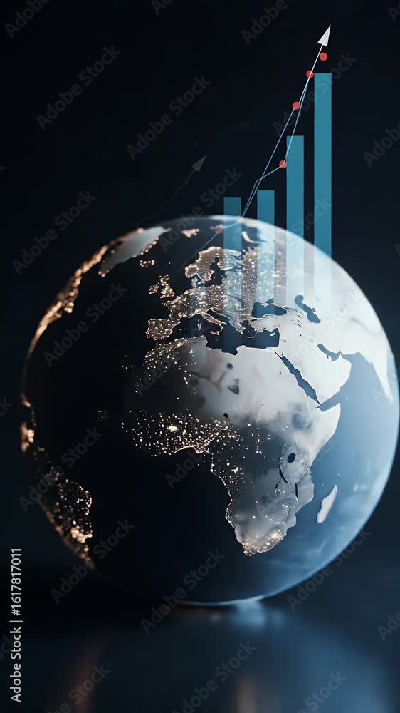 Poster 3d rendered earth globe with digital charts and data analysis