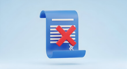 Rejected Document Concept Red Cross Mark on Blue Paper Concept Illustration