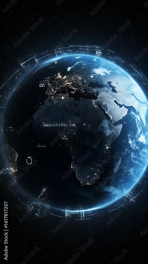 Poster 3d rendered earth globe with glowing network lines in space background