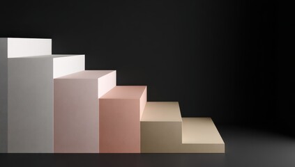 Steps of pastel colors on a black backdrop