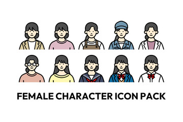 女性キャラクターアイコンパック（会社員、学生、医者）