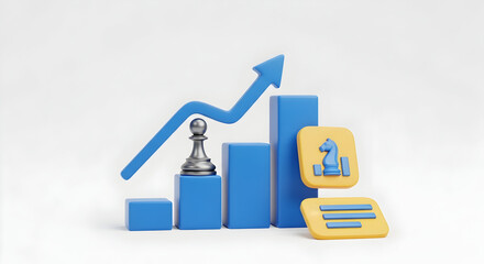 Business strategy concept with chess pawn and growth chart on white background