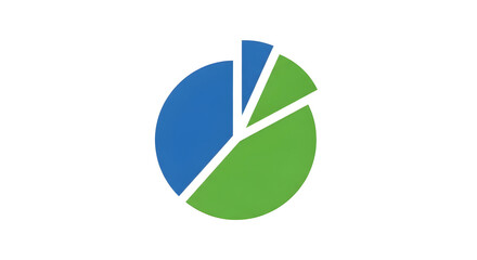 Colorful pie chart graphic with blue green sections representing data analysis