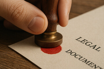 Hand stamping legal document with wax seal