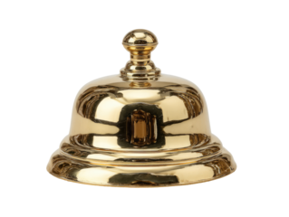 Polished gold-toned bell,  a smooth,  shiny,  round bell with a domed top,  a classic shape
