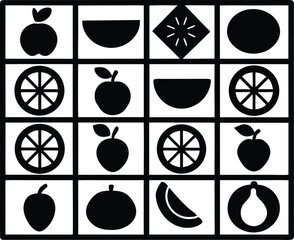 Collection of fruit silhouettes isolated on transparent background silhouette