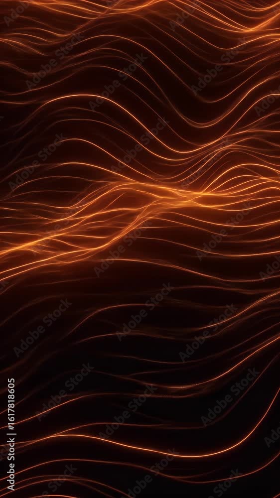 Poster abstract 3d animation of glowing orange lines flowing in wavy pattern