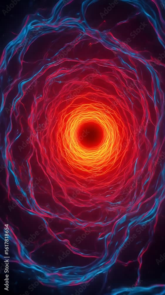 Poster abstract 3d animation of red and orange energy tunnel in a dark background