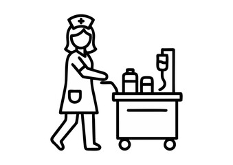 nurse with a medicine cart in a hospital 