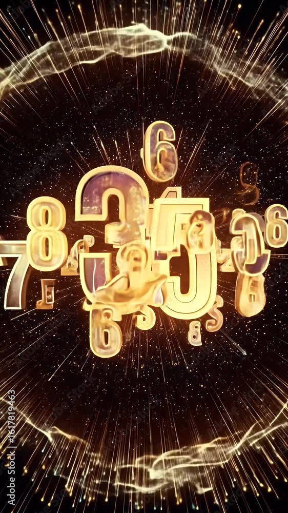 Aufkleber abstract 3d golden numbers sphere particle animation on dark background