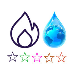 Waterdrop and Flame Icon star set