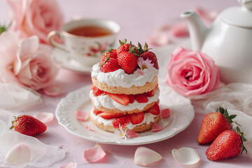 Strawberry Shortcake on Pink Floral Background