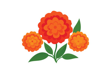 orange red marigold flowers with mango leafs