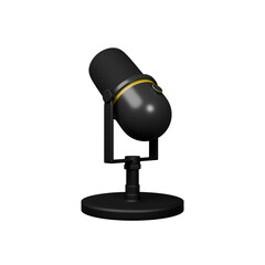 Perspective View of 3D Black Tilted Microphone on Stand