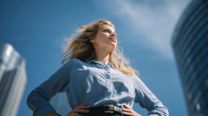 Confident Businesswoman in Urban Skyline