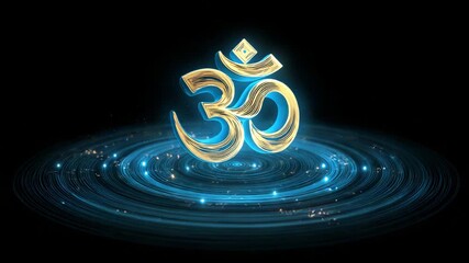 Abstract Glowing Om Symbol with Radiating Energy Lines on Dark Background