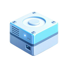 Fototapeta premium Futuristic cube device with blue and white accents isolated on transparent background