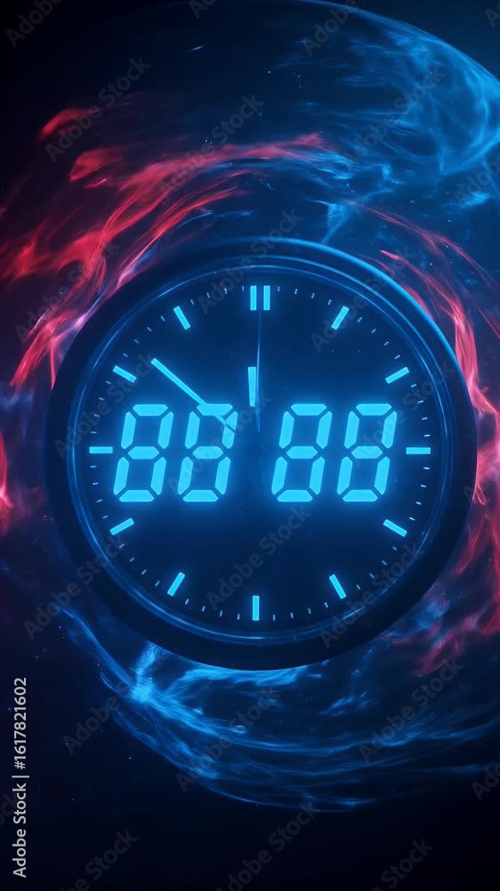 Poster abstract 3d render of a digital clock with nebula background