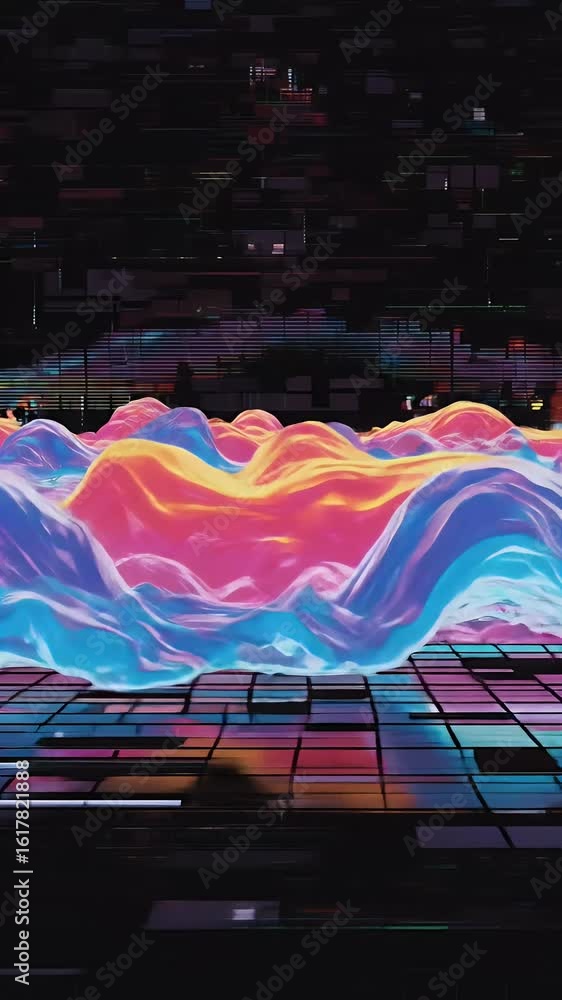 Poster abstract 3d render of colorful wavy digital surface background
