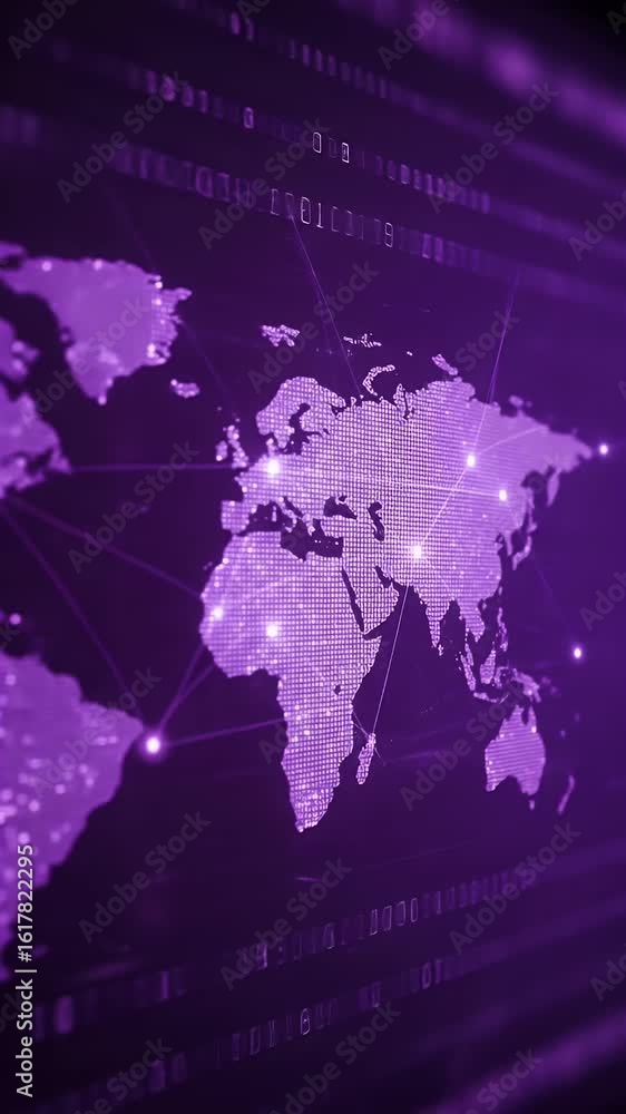 Aufkleber abstract 3d render of global world map with purple data network