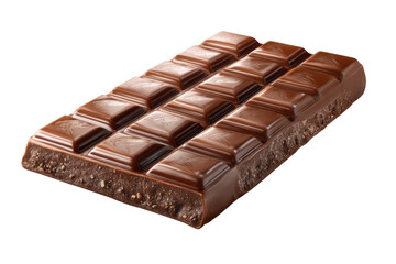 Fototapeta premium Chocolate bar PNG, milk chocolate tablet with glossy squares and textured bite edge, sweet dessert ingredient for packaging isolated on Transparent Background