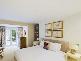 Modern luxury bedroom interior in minimal scandinavian style, 3d render