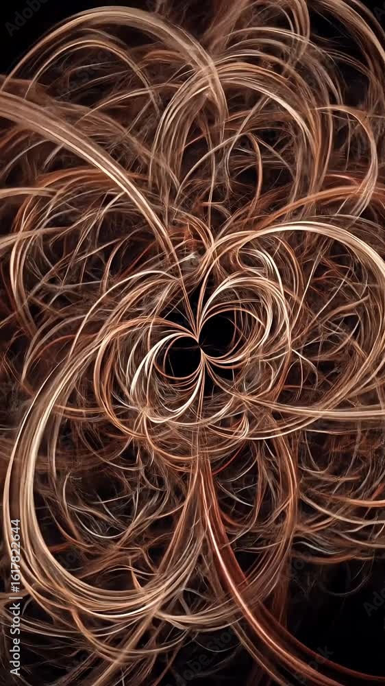 Poster abstract 3d render of golden fractal swirls on black background