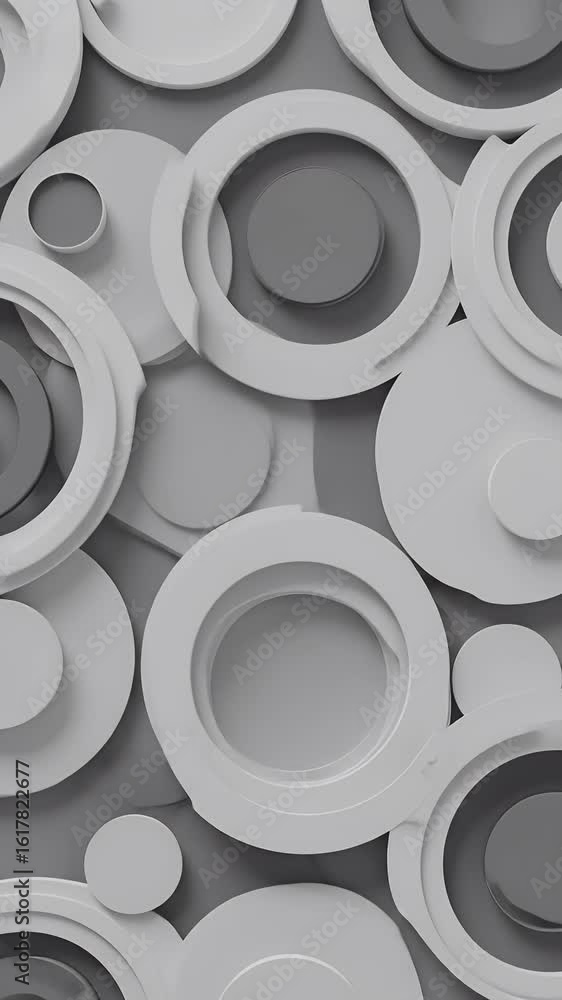 Poster abstract 3d render of overlapping gray and white circular shapes