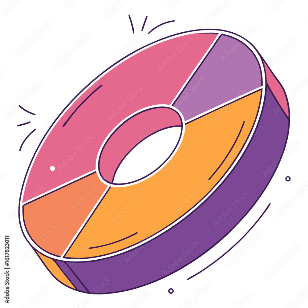 Poster vector art of an isometric donut chart displaying data analysis and business statistics for presenta