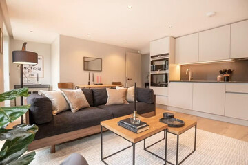 Modern luxury apartment interior in minimal scandinavian style, 3d rendering
