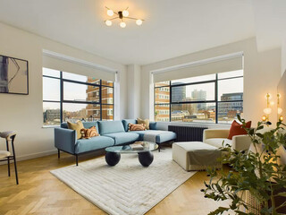 Modern luxury apartment interior in minimal scandinavian style, 3d rendering
